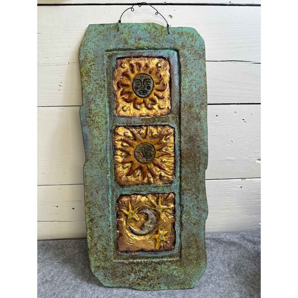 Jeanne Dana PaperAndStone Bronze Sun Moon Stars Wall Sculpture Art 2018